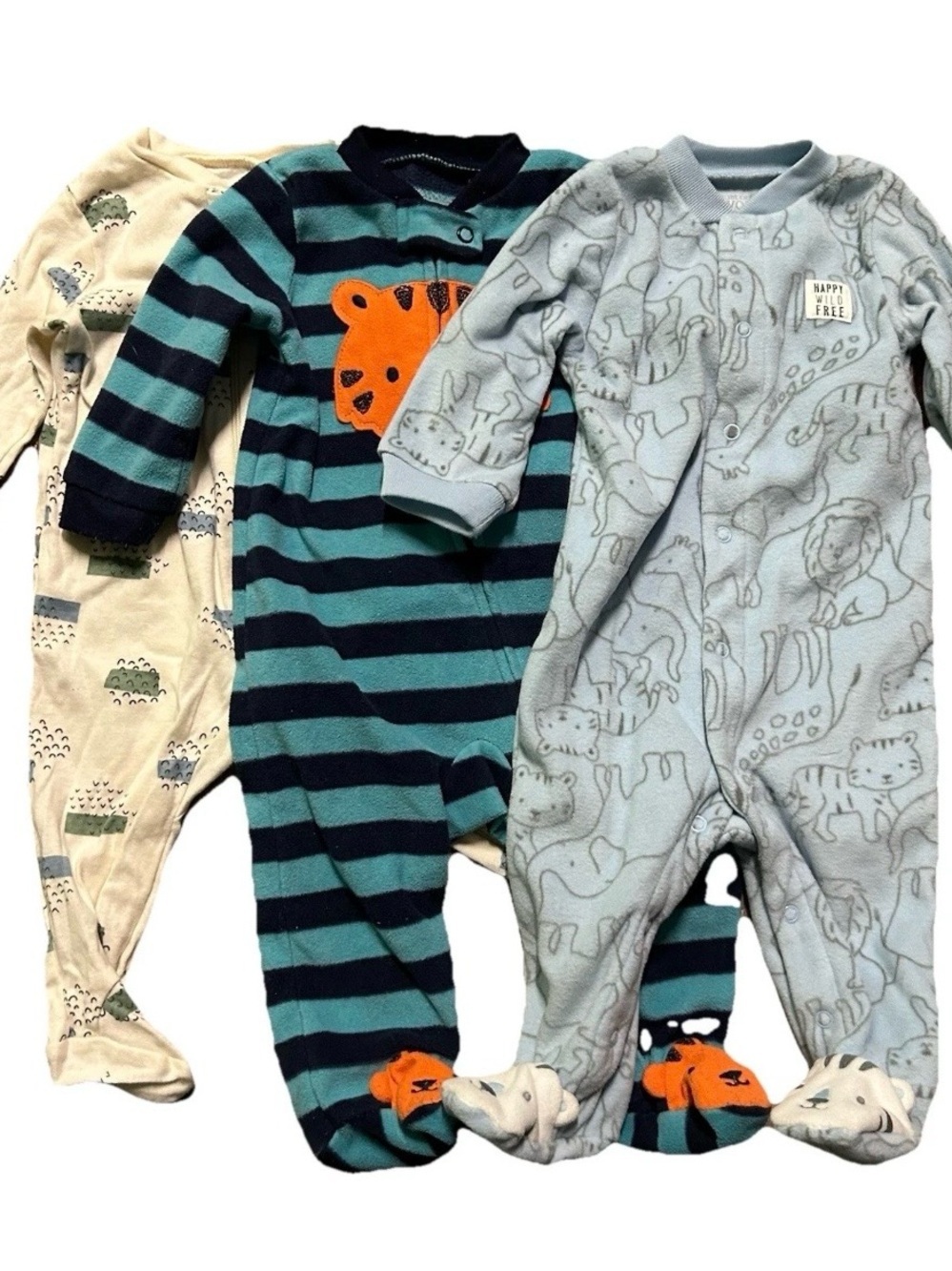 Neutral Baby Footie Pajamas Cotton Fleece Animals Size 3-6 Months